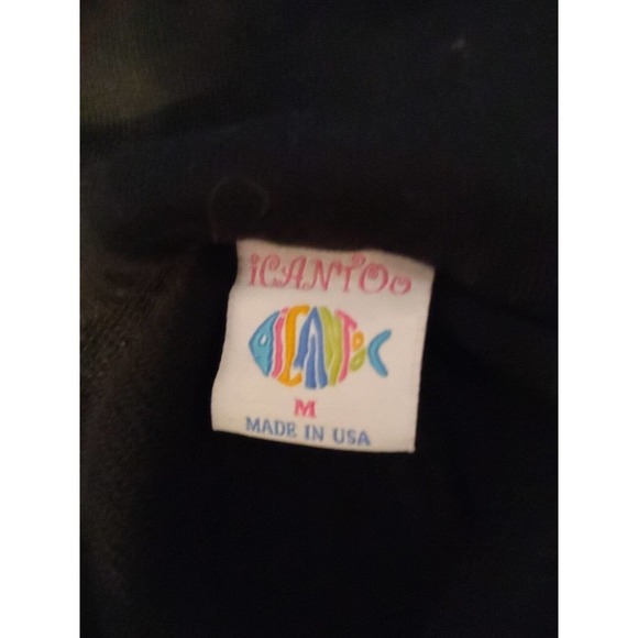 iCantoo button Tunic Drawstring Neck Long Sleeve Top Womens Medium Black FLAWS - Picture 3 of 8